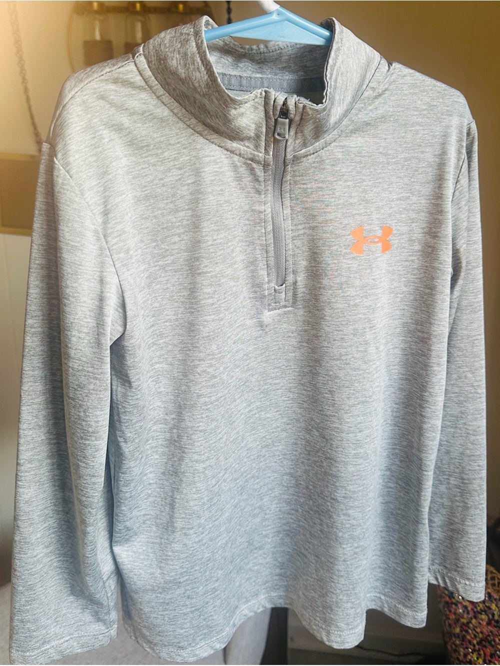 Under Armour Light Heather Gray Quarter-Zip Pullover with Orange Logo